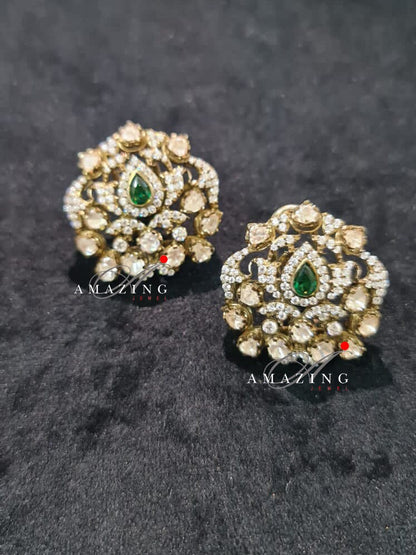 Silver Moissanite Polki Earring, Moissanite Polki Studs, Silver Stud, Earring, Bridal Jewelery, Oxidised Earring, Women Jewelery, Handmade