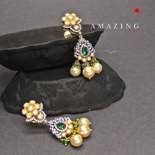 Silver Moissanite Polki Pendant Set, Wedding Jewelery Set, Oxcidised Polki Set, Indian Jewelery, Statement Wedding Set, Jhumka, Green Melon