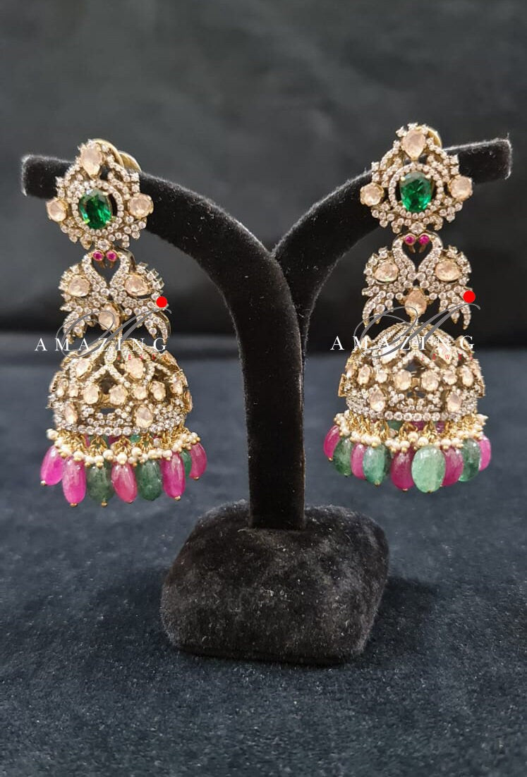 Silver Moissanite Polki Oxicidised Jhumka, Polki Kundan Earring, Indian Wedding Jewelery, Silver Moissanite Polki Jhumki, Big Jhumka, Jhumka