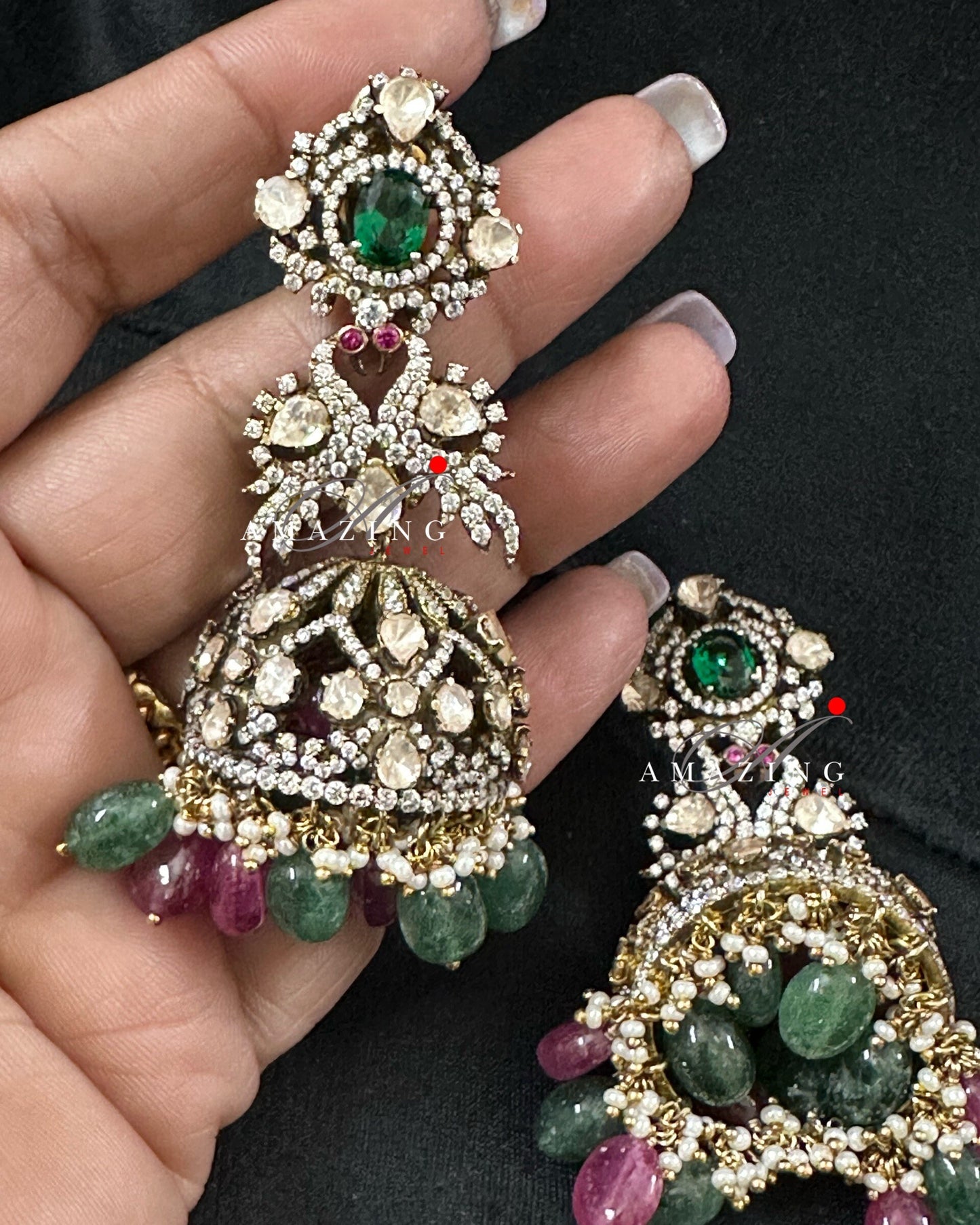 Silver Moissanite Polki Oxicidised Jhumka, Polki Kundan Earring, Indian Wedding Jewelery, Silver Moissanite Polki Jhumki, Big Jhumka, Jhumka