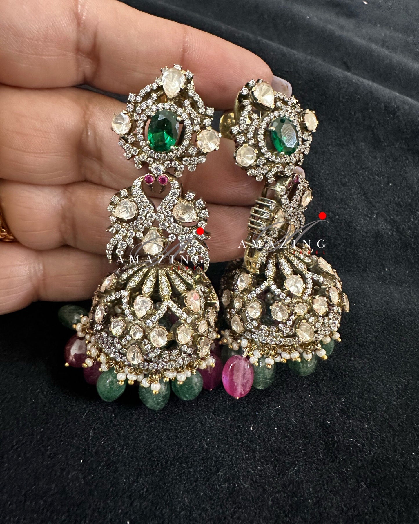 Silver Moissanite Polki Oxicidised Jhumka, Polki Kundan Earring, Indian Wedding Jewelery, Silver Moissanite Polki Jhumki, Big Jhumka, Jhumka