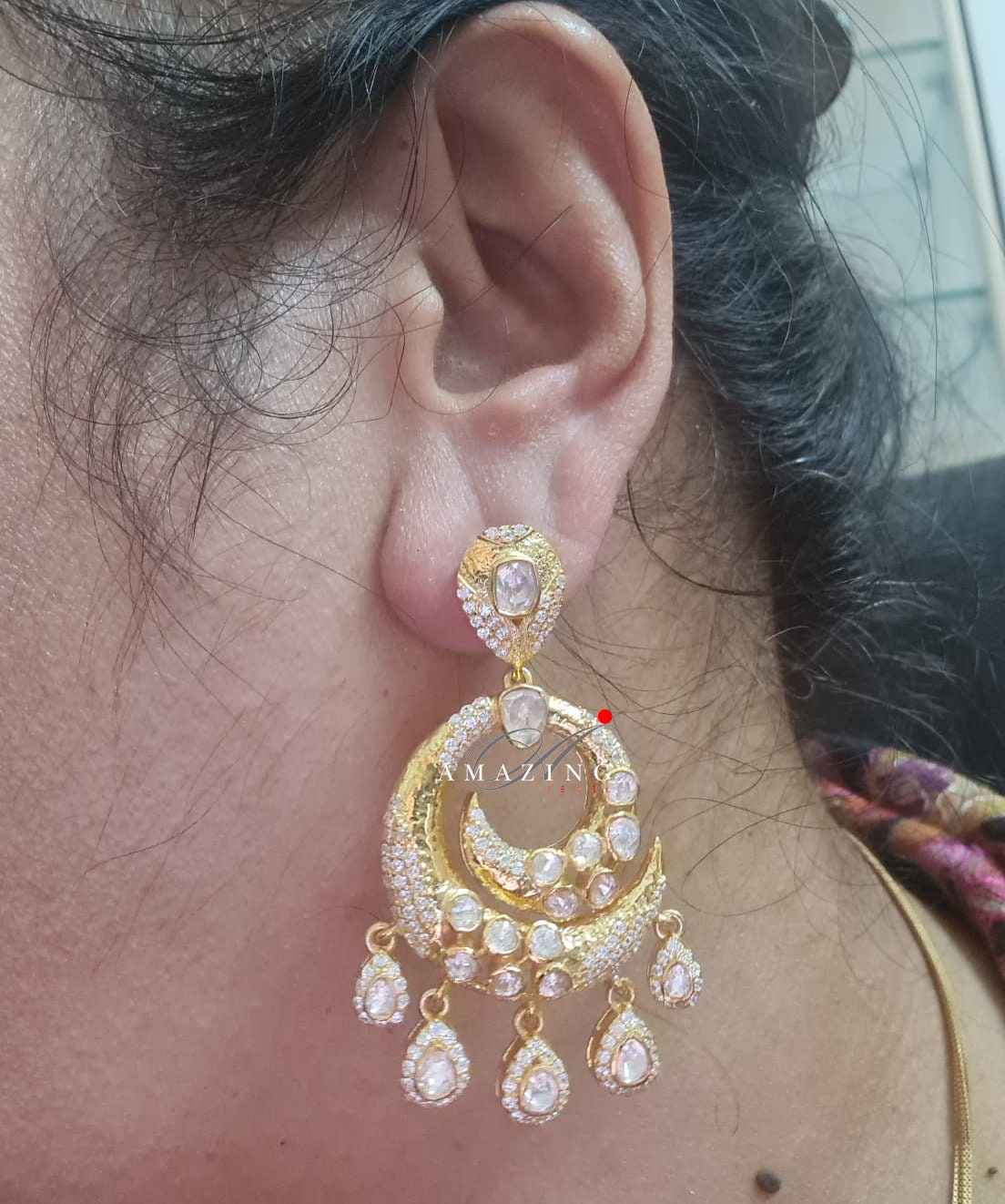 Silver Moissanite Polki Earring ,Silver Earring ,Moissanite Earring , Wedding Jewelery ,Chandbali ,Indian Traditional Jewelery, Earring