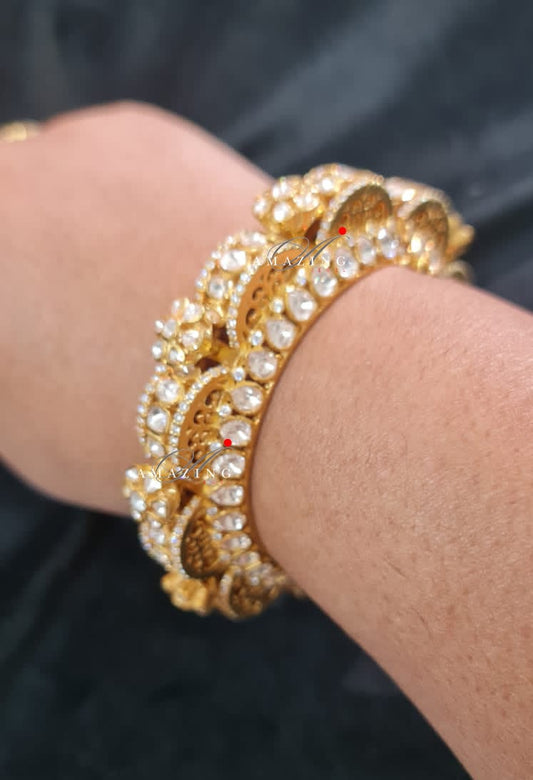 Silver Moissanite Polki Bangle, Indian Traditional Bangle, Wedding Polki Bangle, Bridal Bangle, Openable Bangle, Statement Bangle, Bangle