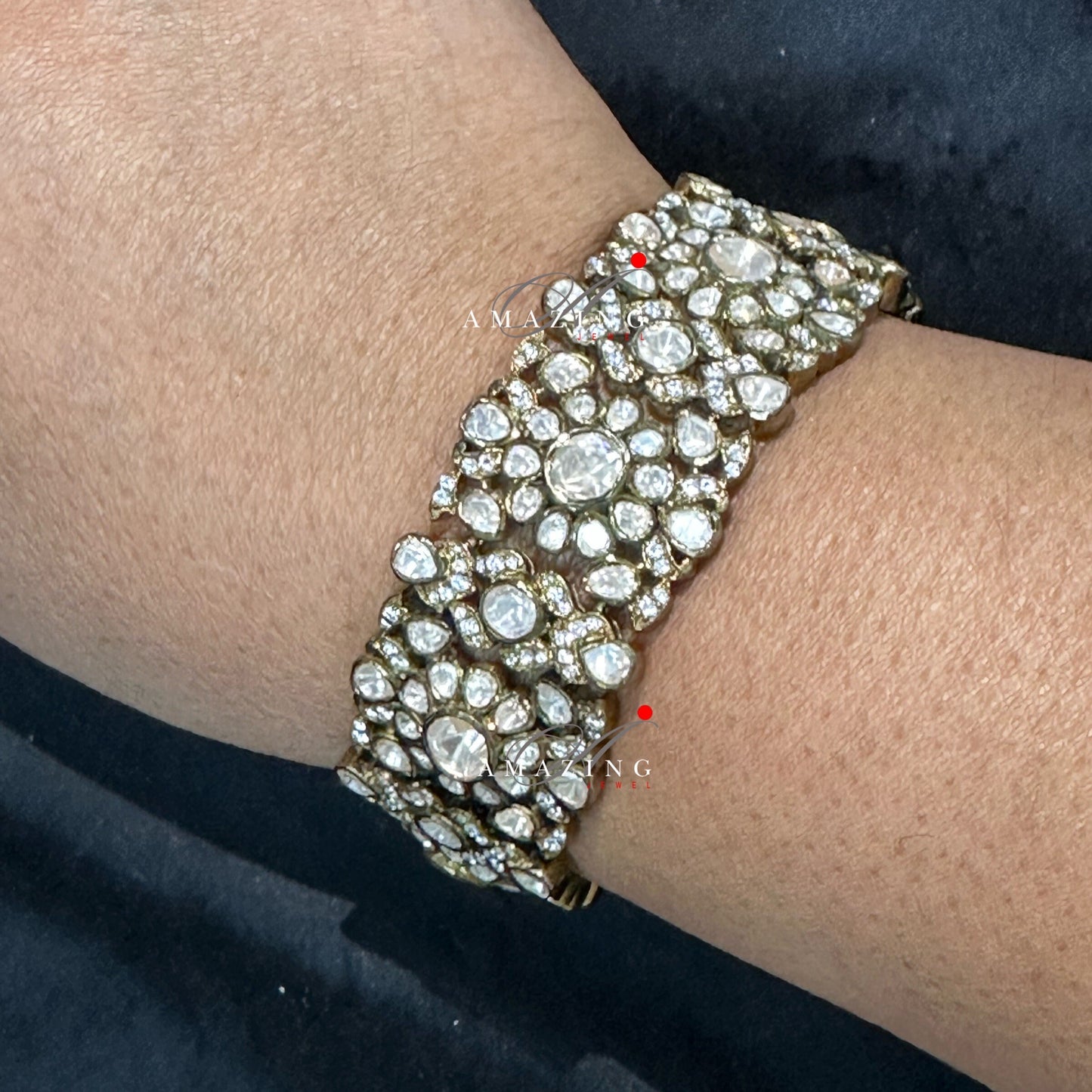Silver Moissanite Polki Oxidised Bracelet, Moissanite Polki Bracelet,Indian Traditional Bracelet, Moissanite Bracelet, Bridal Jewellery