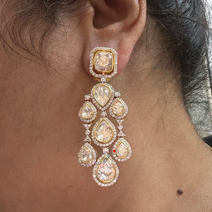 Silver Moissanite Polki Earring, Moissanite Kundan Earring, Silver Earring, Bridal Jewellery, Earring, Women Jewellery, Traditional Jewel