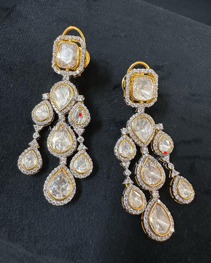 Silver Moissanite Polki Earring, Moissanite Kundan Earring, Silver Earring, Bridal Jewellery, Earring, Women Jewellery, Traditional Jewel