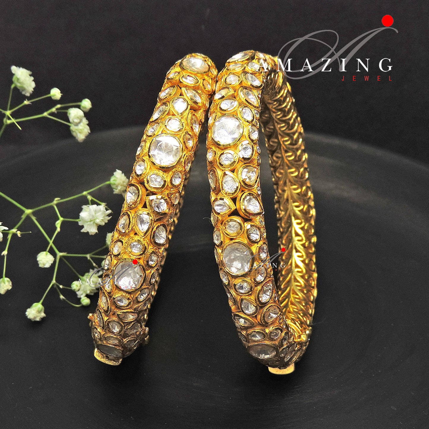 Silver Moissanite Polki Bangles, Polki Bangles, Indian Traditional Bangles ,Wedding Jewelry, Openable bangles, Statement Jewellery, Bangles