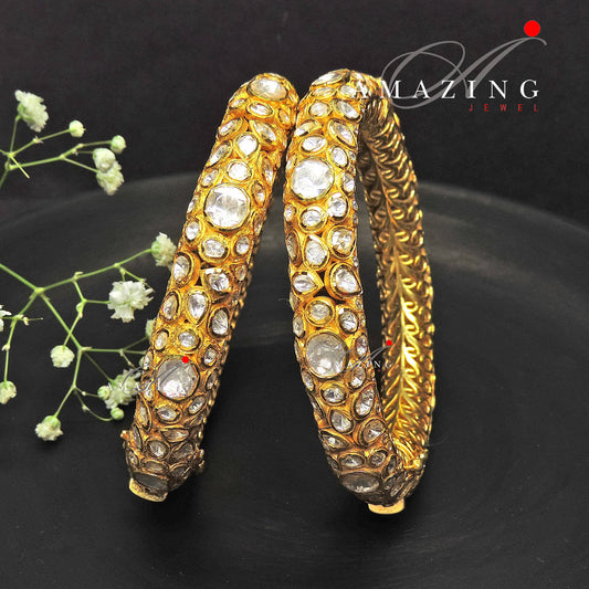 Silver Moissanite Polki Bangles, Polki Bangles, Indian Traditional Bangles ,Wedding Jewelry, Openable bangles, Statement Jewellery, Bangles