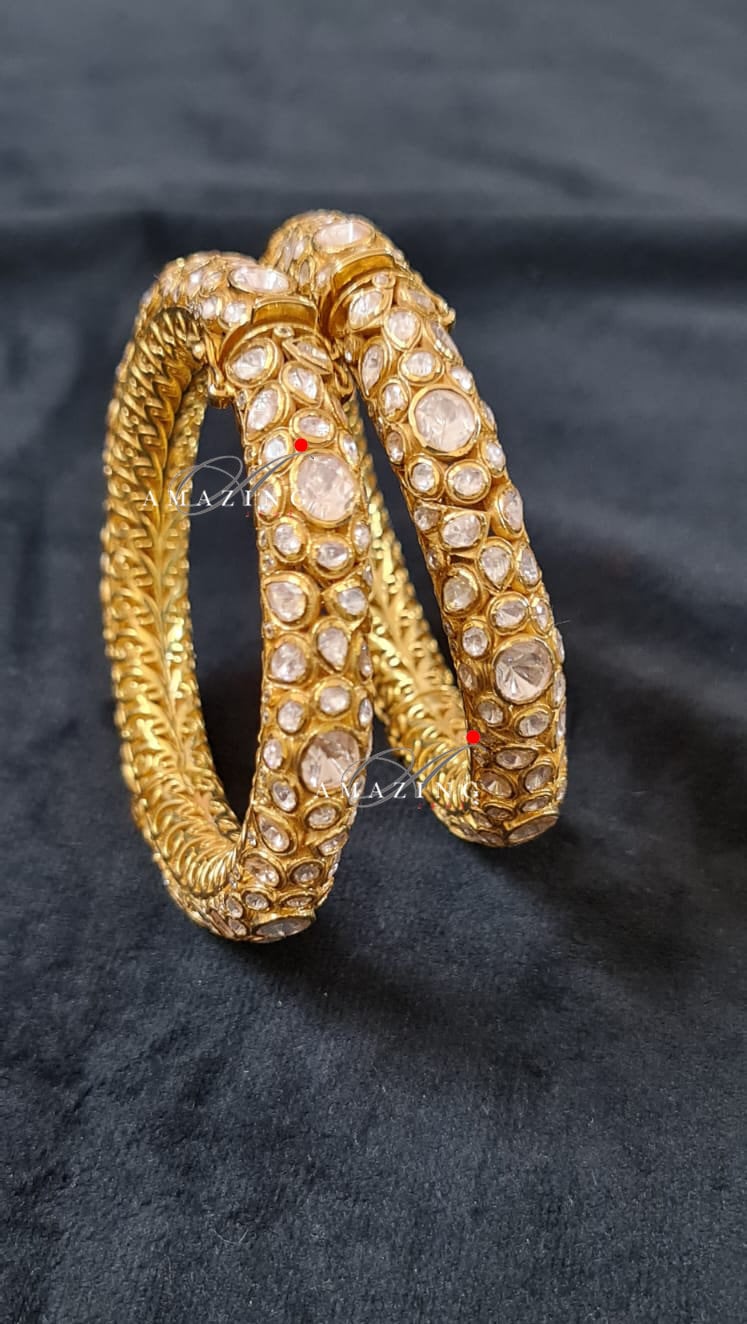 Silver Moissanite Polki Bangles, Polki Bangles, Indian Traditional Bangles ,Wedding Jewelry, Openable bangles, Statement Jewellery, Bangles