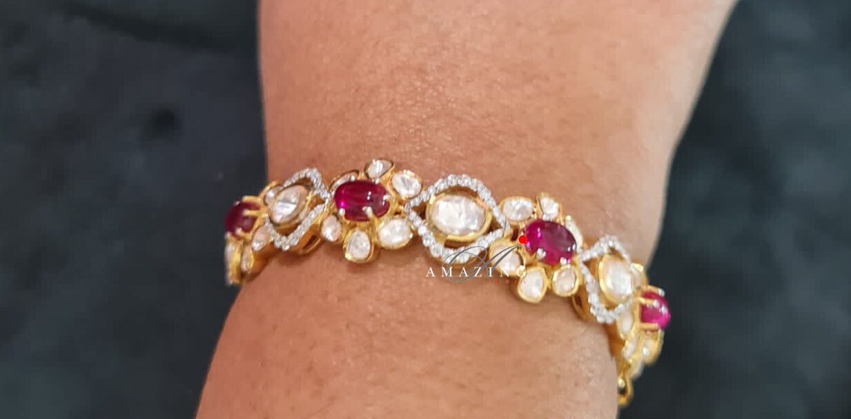 Silver Moissanite Polki Hydro Ruby Bangle, Silver Bangle, Bridal Polki Bangle, Indian Traditional Bangle, Wedding Bangle, Bridal Jewellery