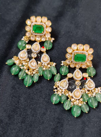 Silver Mossanite Polki Hydro Emerald Tumble, Indian Wedding Jewellery, Indian Traditional Jewellery, Bridal Jewellery, Necklace set, Earring