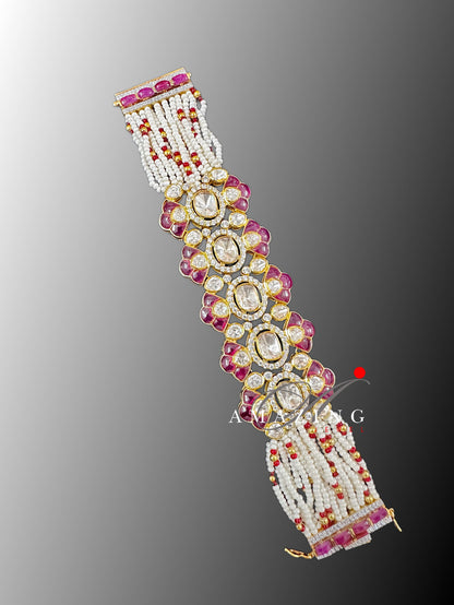 Silver Moissanite Polki Bracelet, Ruby Chip Stones, Indian Traditional Bracelet, Moissanite Bracelet, Bridal Jewellery, Openable Bracelet