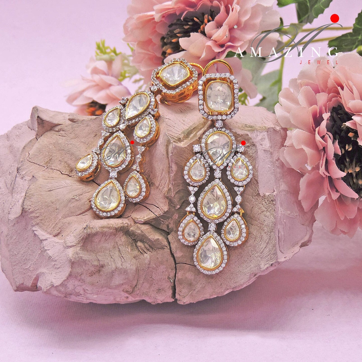 Silver Moissanite Polki Earring, Moissanite Kundan Earring, Silver Earring, Bridal Jewellery, Earring, Women Jewellery, Traditional Jewel