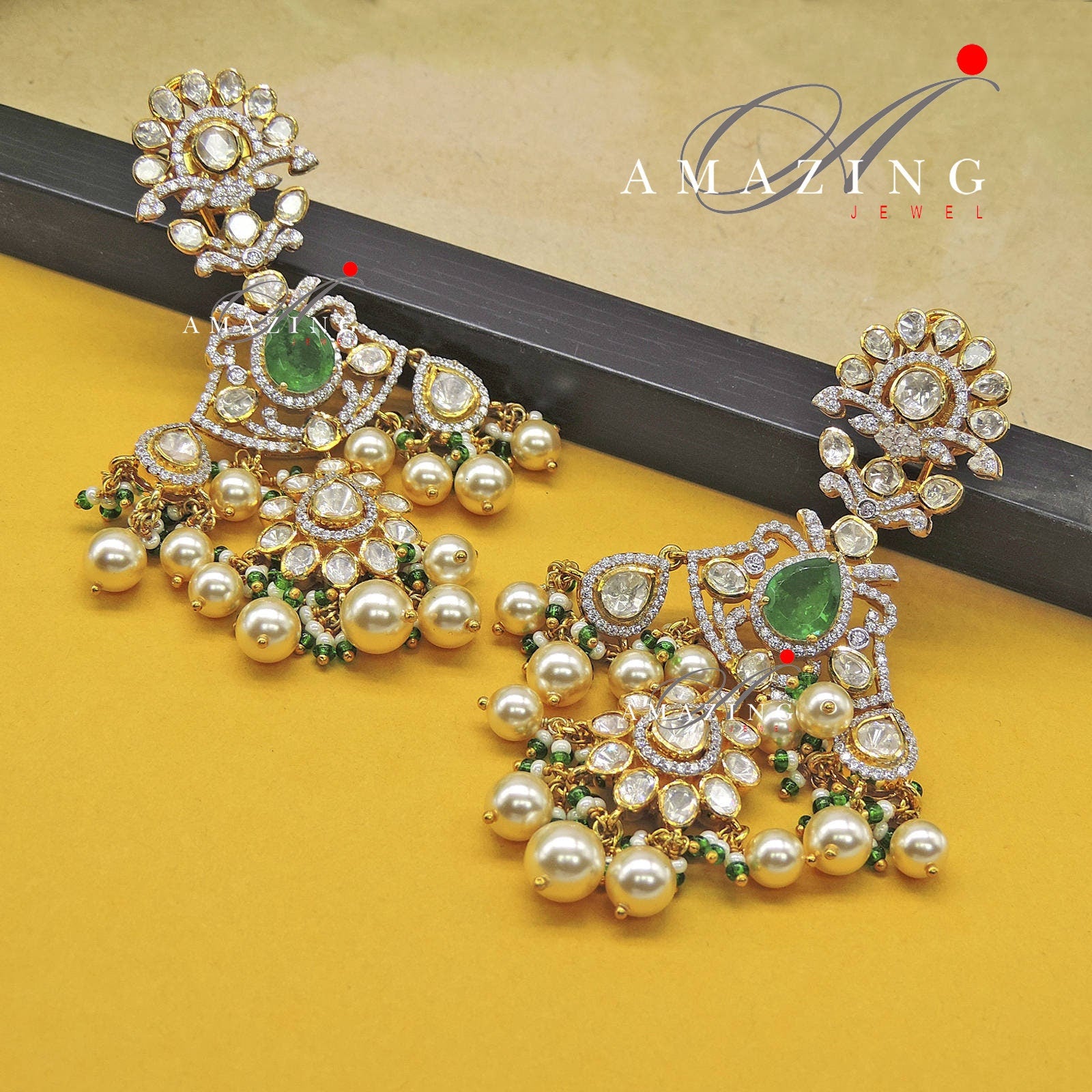 Silver Moissanite Polki Swarovski Stones Earring, Kundan Earring, Bridal Jewellery, Traditional Jewellery, Silver Uncut Oxcidised Earring