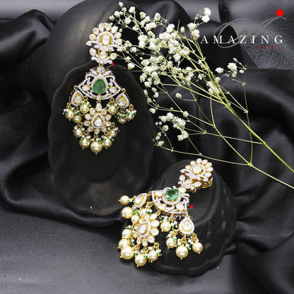 Silver Moissanite Polki Swarovski Stones Earring, Kundan Earring, Bridal Jewellery, Traditional Jewellery, Silver Uncut Oxcidised Earring