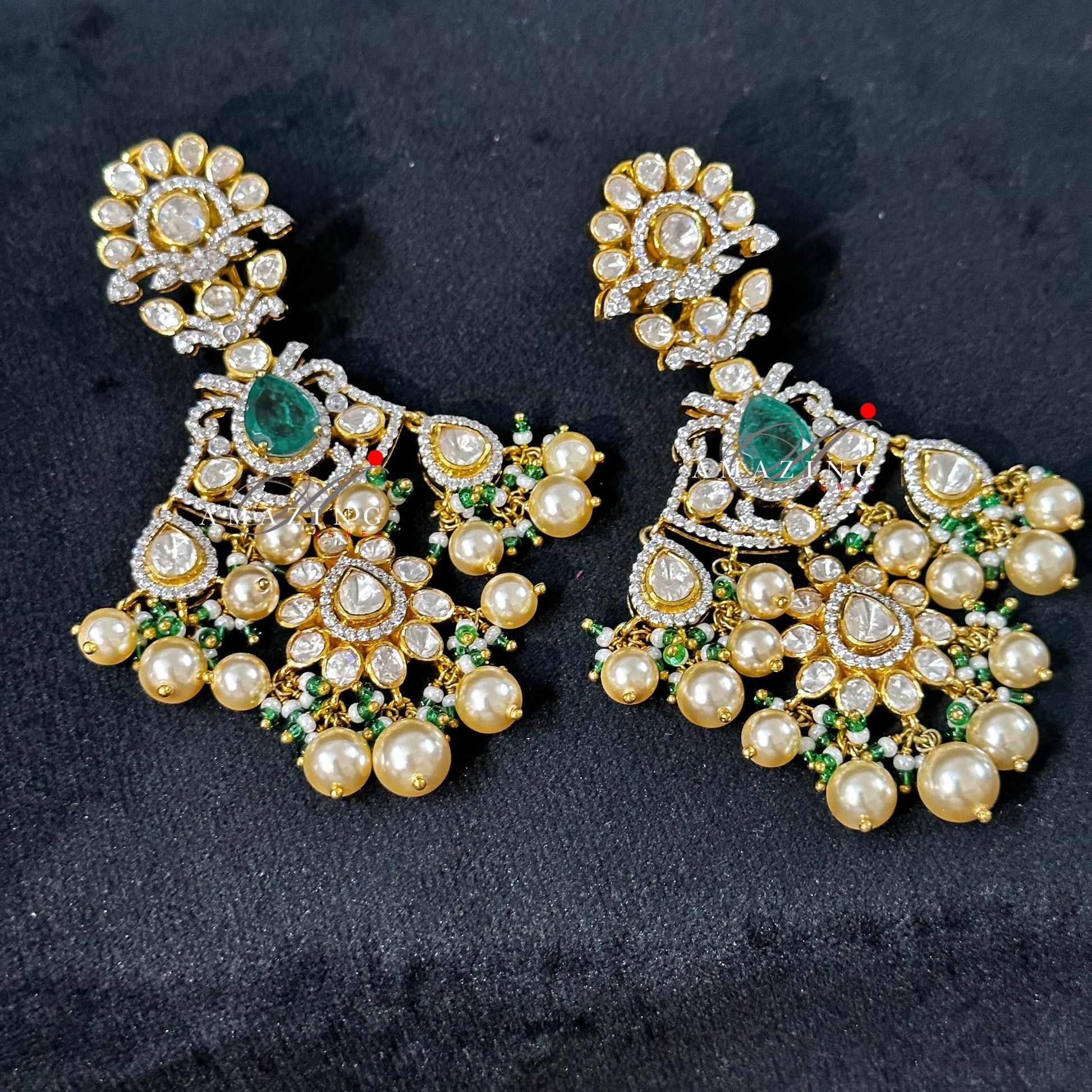 Silver Moissanite Polki Swarovski Stones Earring, Kundan Earring, Bridal Jewellery, Traditional Jewellery, Silver Uncut Oxcidised Earring