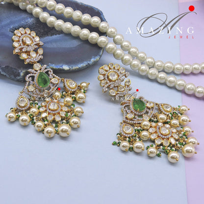 Silver Moissanite Polki Swarovski Stones Earring, Kundan Earring, Bridal Jewellery, Traditional Jewellery, Silver Uncut Oxcidised Earring