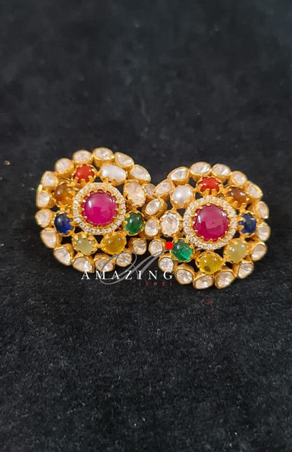 Silver Moissanite Polki Semi Precious Navratna Earring,  Polki Studs, Indian Wedding Jewelery, Silver Earring, Wedding Jewelery, Studs