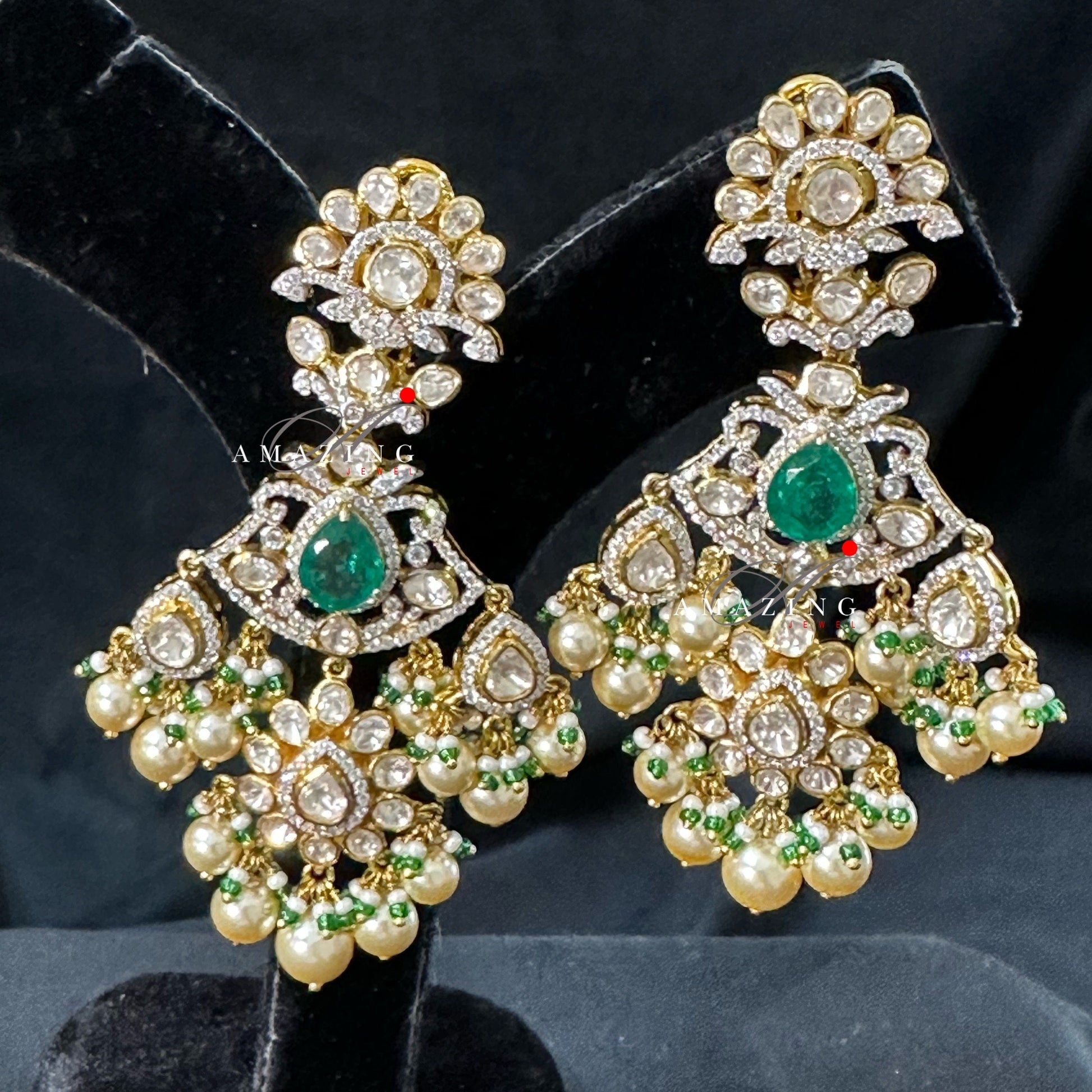 Silver Moissanite Polki Swarovski Stones Earring, Kundan Earring, Bridal Jewellery, Traditional Jewellery, Silver Uncut Oxcidised Earring