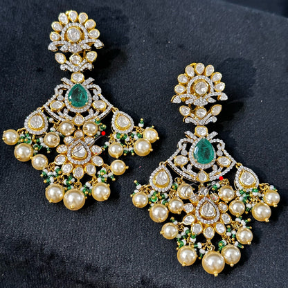 Silver Moissanite Polki Swarovski Stones Earring, Kundan Earring, Bridal Jewellery, Traditional Jewellery, Silver Uncut Oxcidised Earring