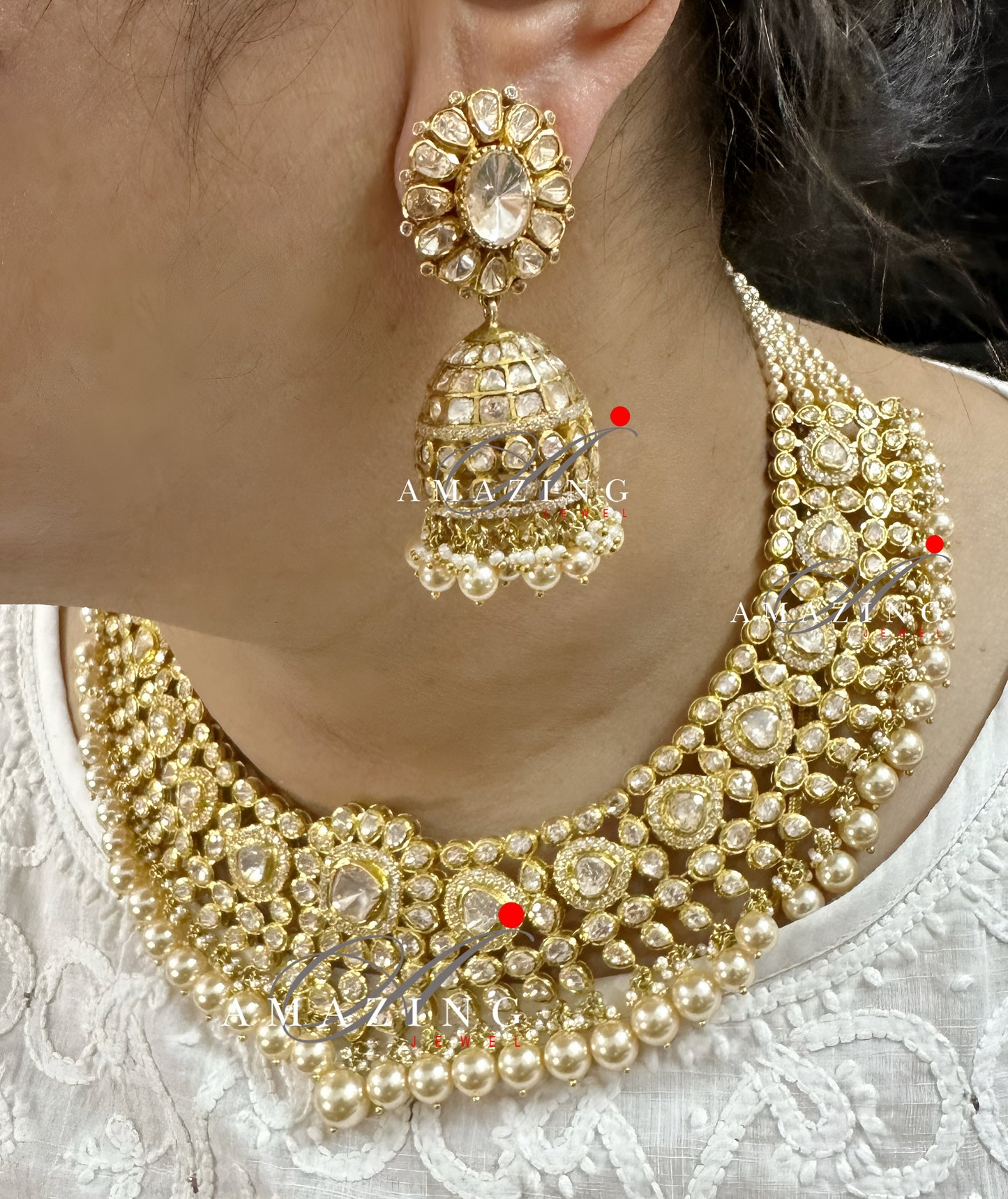 Silver Moissanite Polki Necklace Set, Bridal Necklace Set, Wedding Jewellery, Indian Jewelery, 925 Silver, Polki, Statement Necklace Set