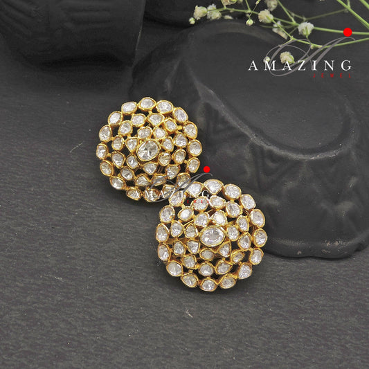 Silver Moissanite Polki Earring, Moissanite Kundan Stud, 925 Silver Stud, Earring, Bridal Jewelery, Traditional Jewelery, Women Jewelery