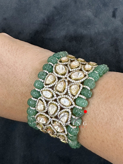 Silver Moissanite Polki Emerald Melon Oxidized Bangle, Moissanite Polki , Bangle, Wedding Jewellery, Sterling Silver, Polki Bangle, Kada