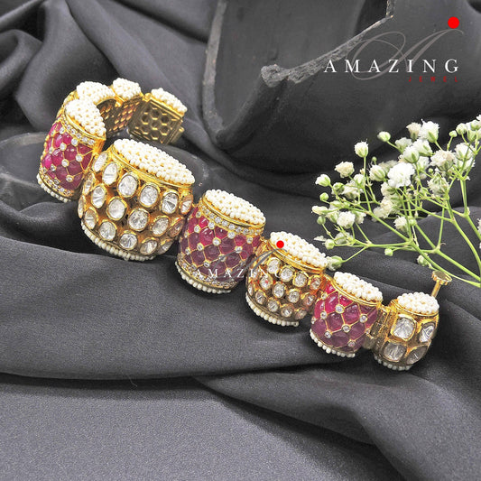 Silver Moissanite Polki Bracelet, Ruby Chip Stones,Indian Traditional Bracelet, Moissanite Bracelets, Bridal Jewelery, Openable Bracelet