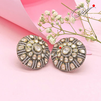 Silver Moissanite Polki Earring, Moissanite Polki Studs, Silver Stud, Earring, Bridal Jewelery, Oxidised Earring, Women Jewelery, Handmade