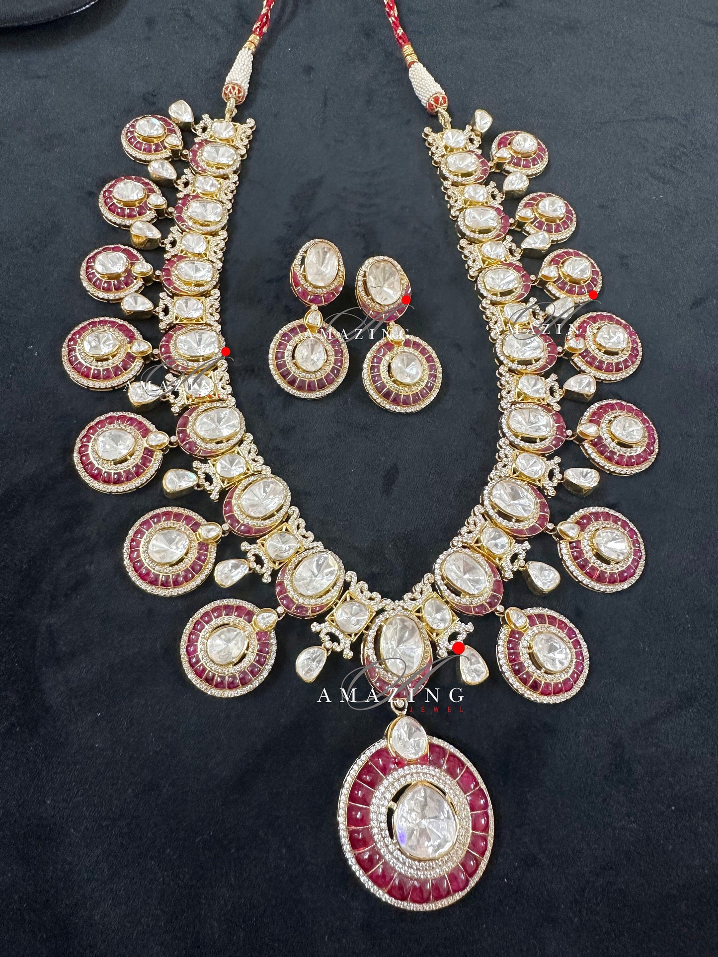 Silver Mossanite Polki Hydro Ruby Chip Set, Indian Wedding Jewellery Set, Traditional Jewellery, Bridal Jewellery, Necklace set, Travel set