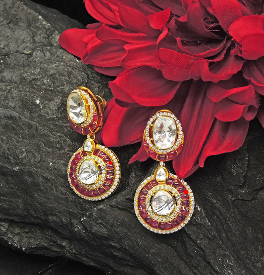 Silver Mossanite Polki Hydro Ruby Chip Set, Indian Wedding Jewellery Set, Traditional Jewellery, Bridal Jewellery, Necklace set, Travel set