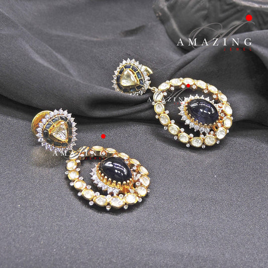 Silver Moissanite Polki Earring, Moissanite Polki Studs, Silver Stud, Earring, Bridal Jewelery, Earring, Women Jewellery, Sapphire Earring