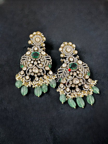 Silver Moissanite Polki Swarovski Stones Earring, Kundan Earring, Bridal Jewelery, South Indian Jewellery, 925 Silver Uncut Oxidised Earring