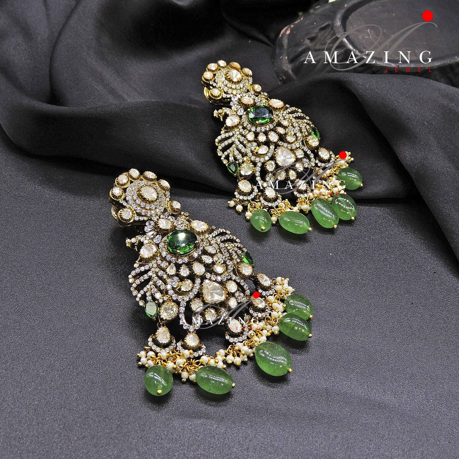 Silver Moissanite Polki Swarovski Stones Earring, Kundan Earring, Bridal Jewelery, South Indian Jewellery, 925 Silver Uncut Oxidised Earring