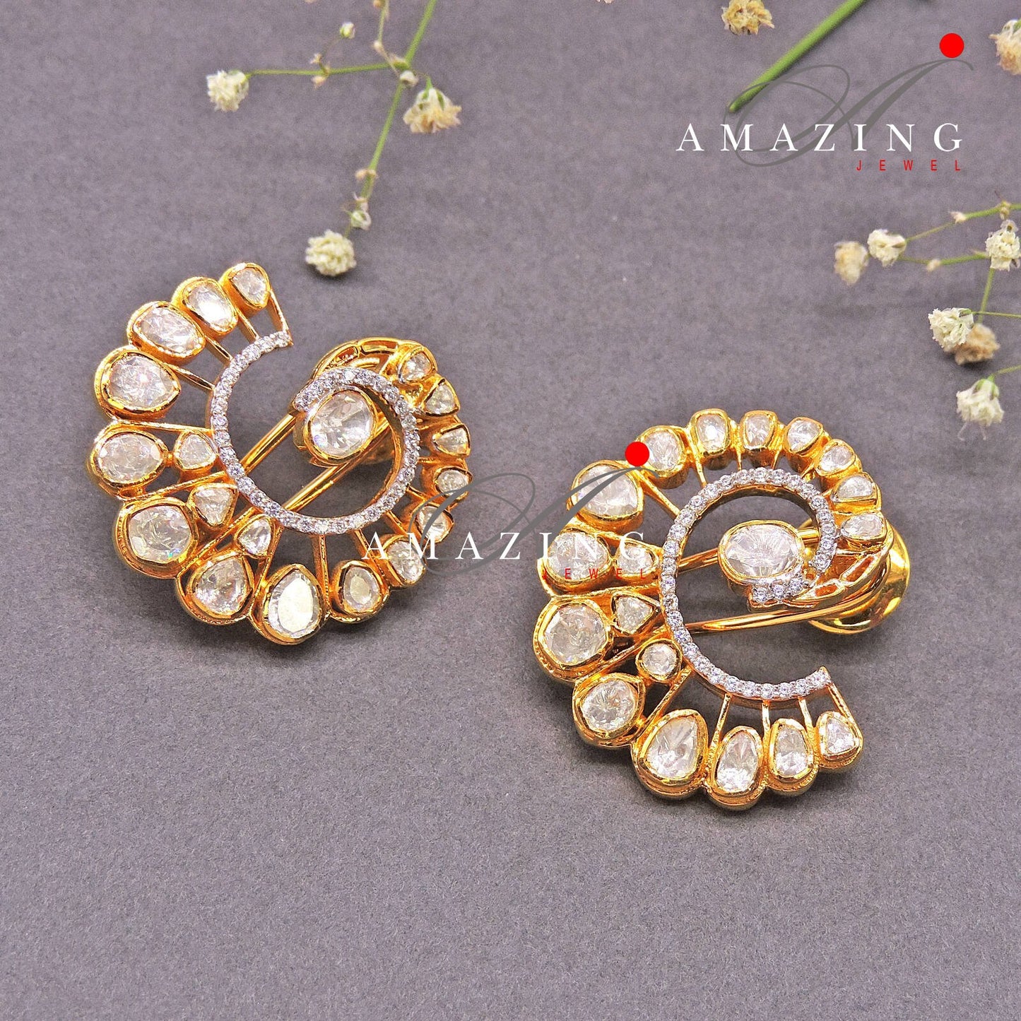 Silver Moissanite Polki Earring, Moissanite Kundan Stud, 925 Silver Stud, Earring, Bridal Jewelery, Traditional Jewelery, Women Jewelery