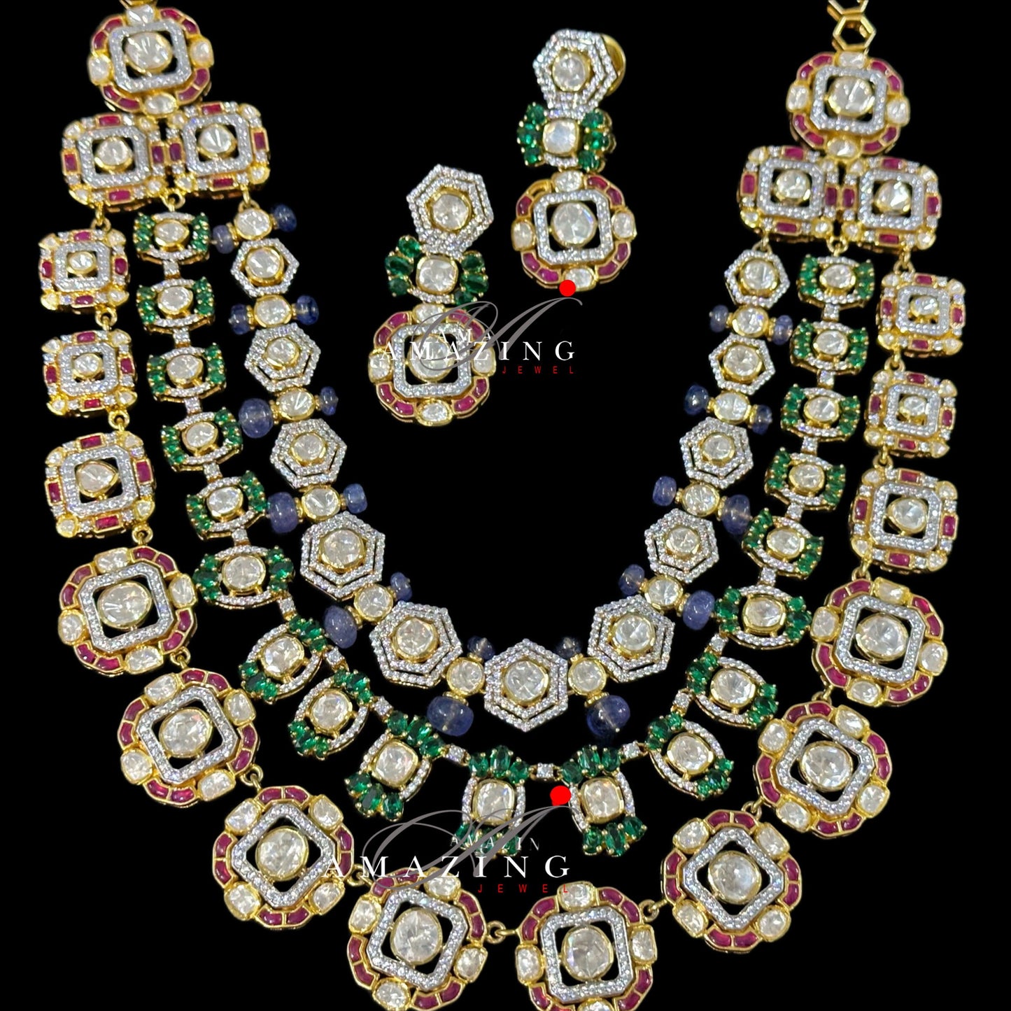 Silver Moissanite Polki Necklace Set  Indian Traditional Wedding Jewelry Set Bridal Jewelry Women Jewelry 925 Sterling Silver Polki Set