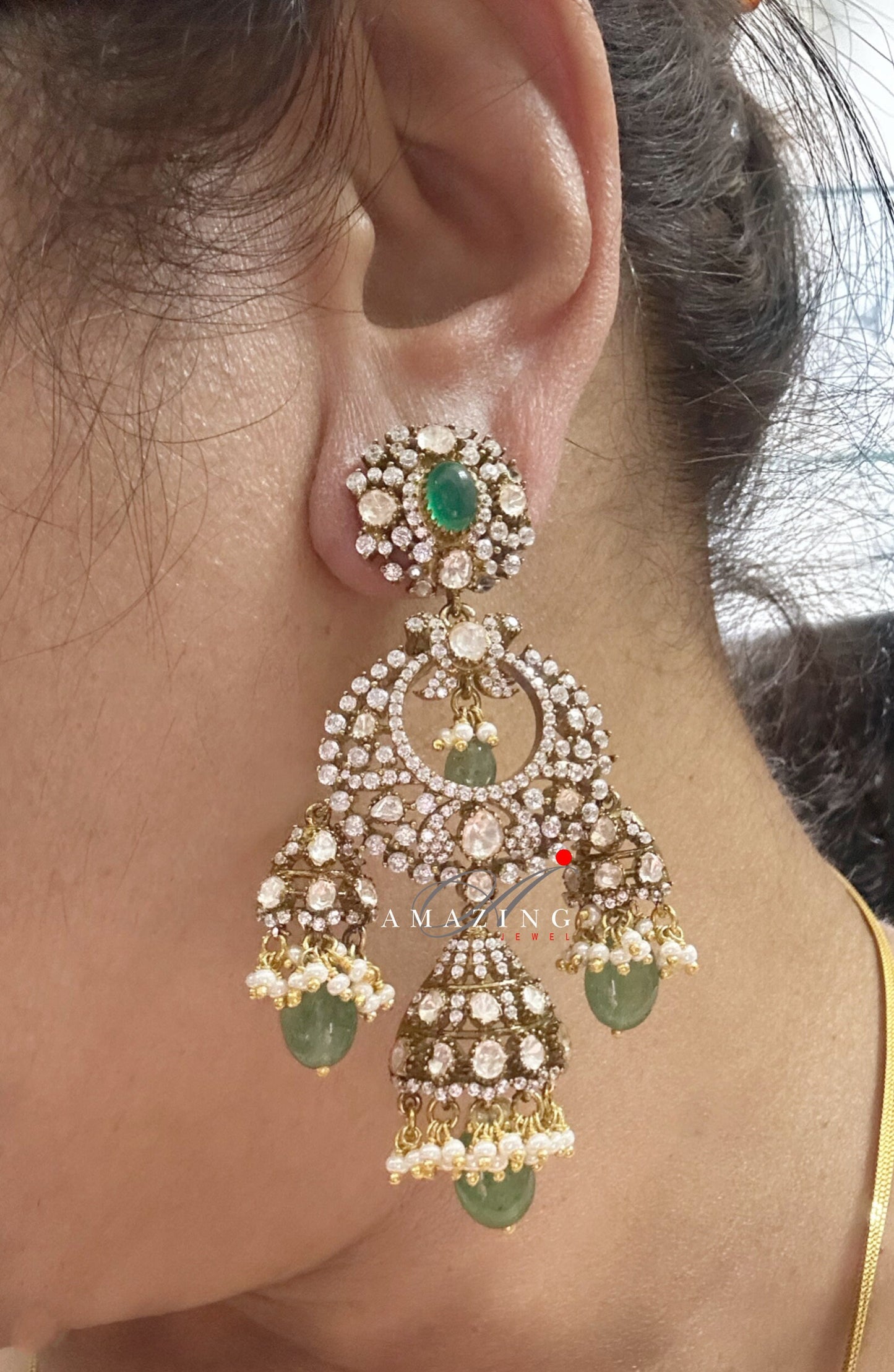 Silver Moissanite Polki Swarovski Stones Earring, Kundan Earring, Bridal Jewelery, South Indian Jewellery, 925 Silver Uncut Oxidised Earring