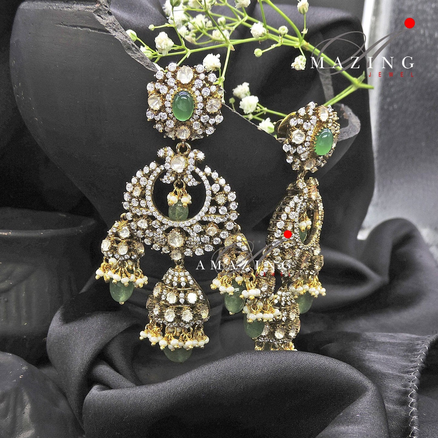 Silver Moissanite Polki Swarovski Stones Earring, Kundan Earring, Bridal Jewelery, South Indian Jewellery, 925 Silver Uncut Oxidised Earring