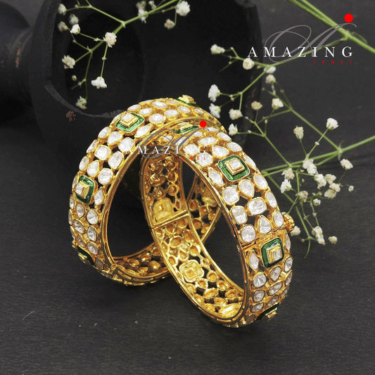 Silver Moissanite Polki Enamel Bangles, Polki Bangles, Traditional Bangles, Wedding Jewellery, Openable Bangles, Classic Bangles, Bangles