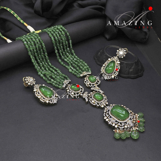 Silver Mossanite Polki Hydro Emerald Tumble Necklace Set, Wedding Jewellery, Traditional Jewellery, Bridal Jewellery, Necklace set, Earring