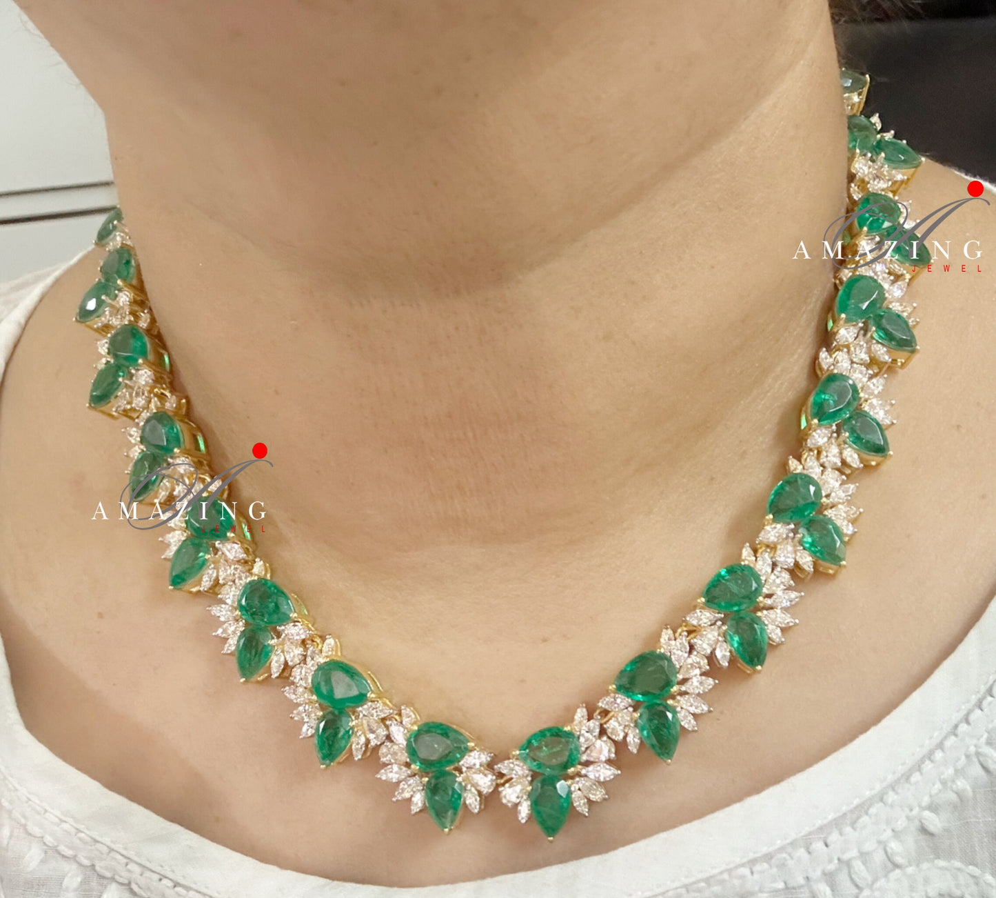 Silver Swarovski &Hydro Emerald Set, Wedding Jewellery Set, Traditional Jewellery, Bridal Jewellery, Silver Necklace Set, Diamond Look Alike