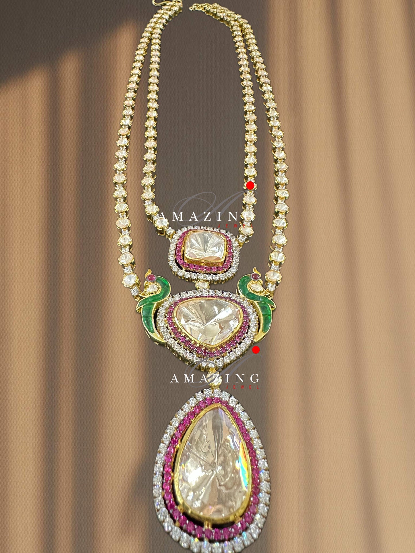 Silver Polki Traditional Necklace, Parrot Design Polki Necklace ,Moissanite Polki Jewellery, Traditional Wedding Jewellery, Bridal Jewellery