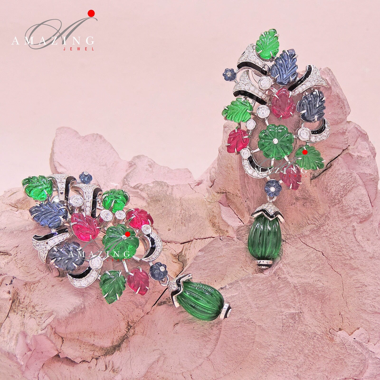 Silver Studded Cubic Zirconia Tutti Fruity Earring, Gemstone Earring, Contemporary Earring ,Silver Earring, Jewellery, Multi Stone Earring