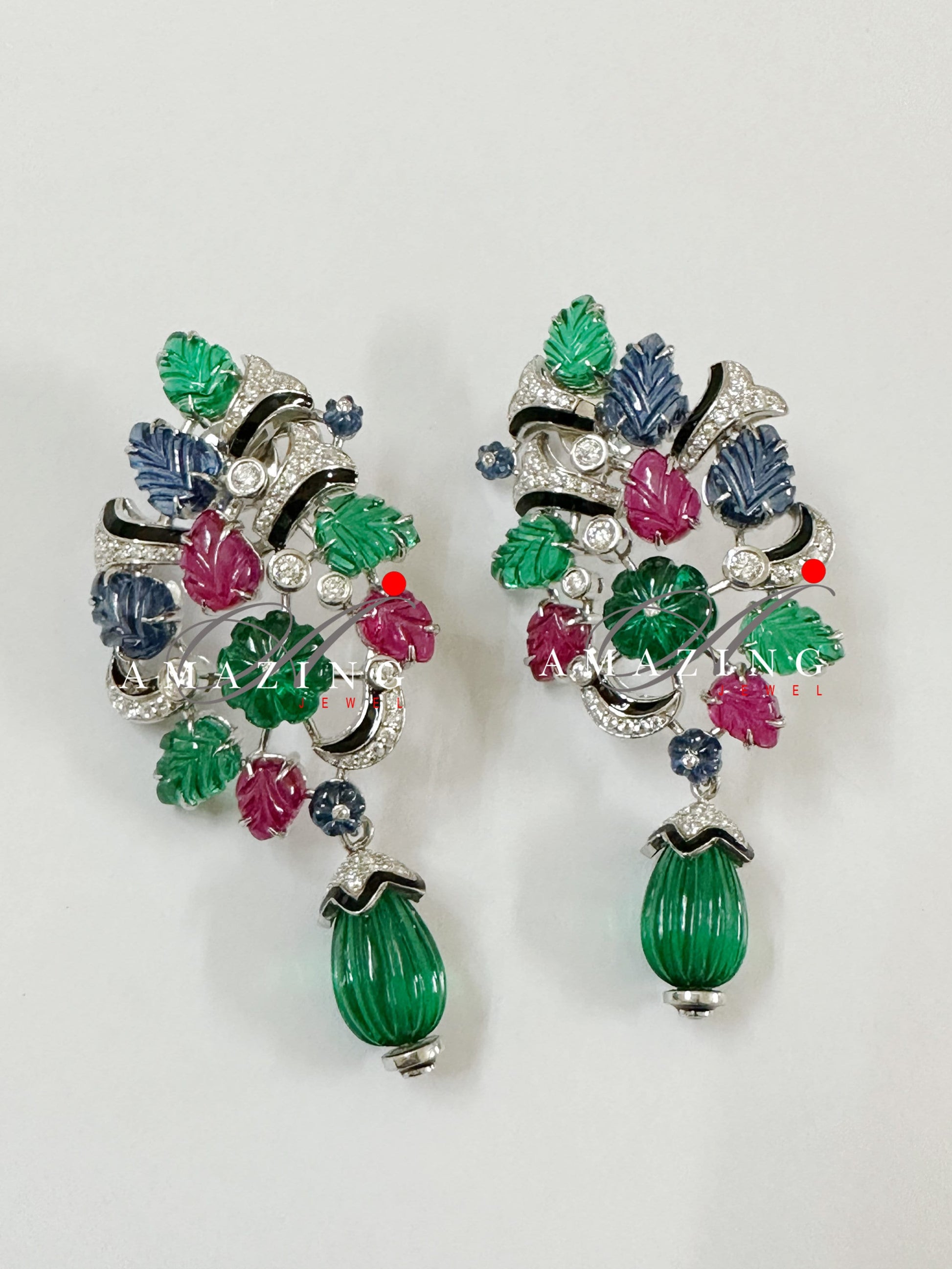 Silver Studded Cubic Zirconia Tutti Fruity Earring, Gemstone Earring, Contemporary Earring ,Silver Earring, Jewellery, Multi Stone Earring