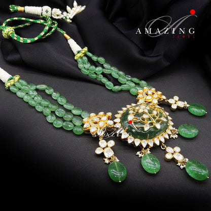 Silver Moissanite Polki set,Emerald Hydro Stone with Inlay Polki, Jewellery, Indian Traditional Wedding Jewellery Set, Choker Set, Earrings