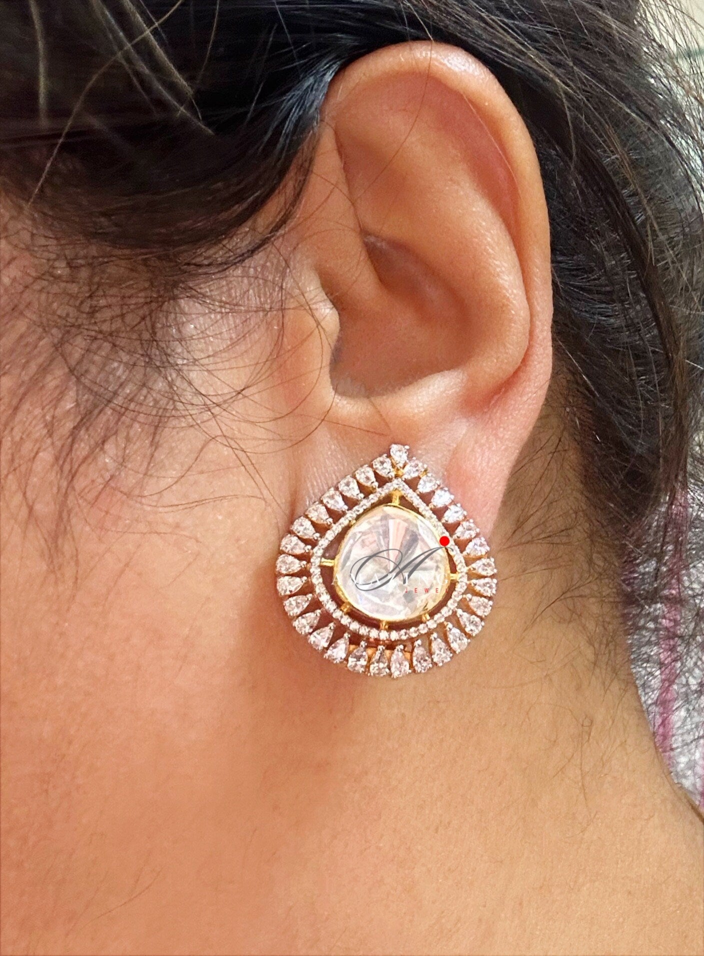 Silver Moissanite Polki Earring, Moissanite Kundan Earring, Stud, Earring Bridal Jewellery, Fine Jewel, Polki Studs, Fusion Polki Earrings