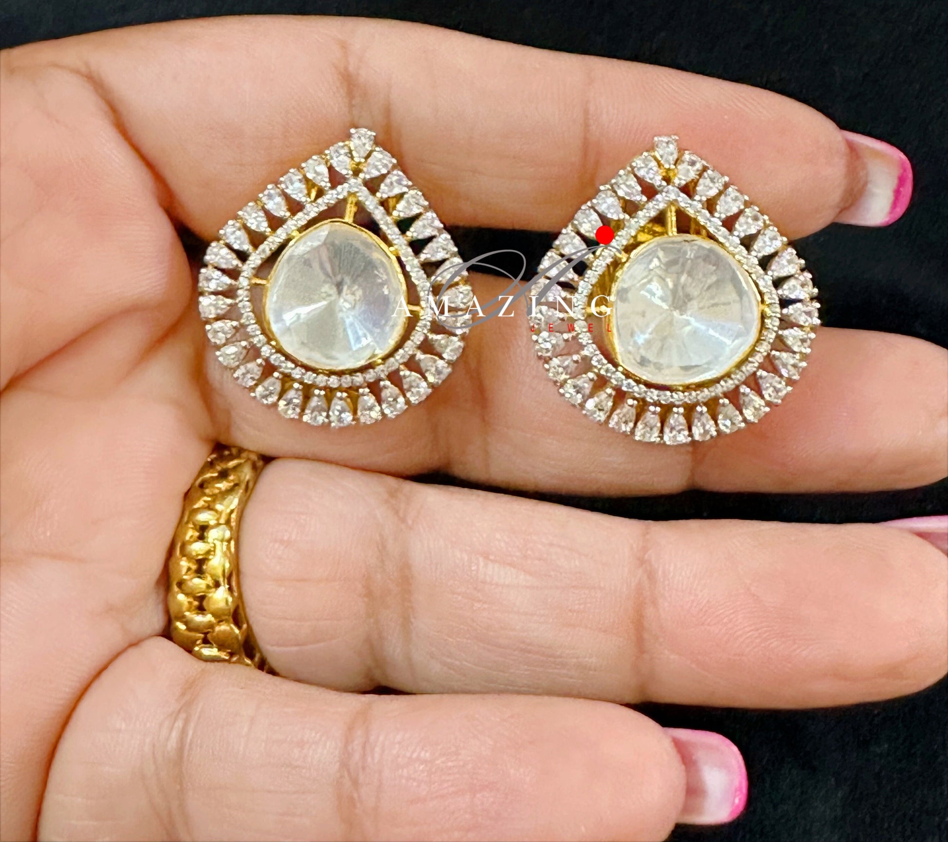 Silver Moissanite Polki Earring, Moissanite Kundan Earring, Stud, Earring Bridal Jewellery, Fine Jewel, Polki Studs, Fusion Polki Earrings