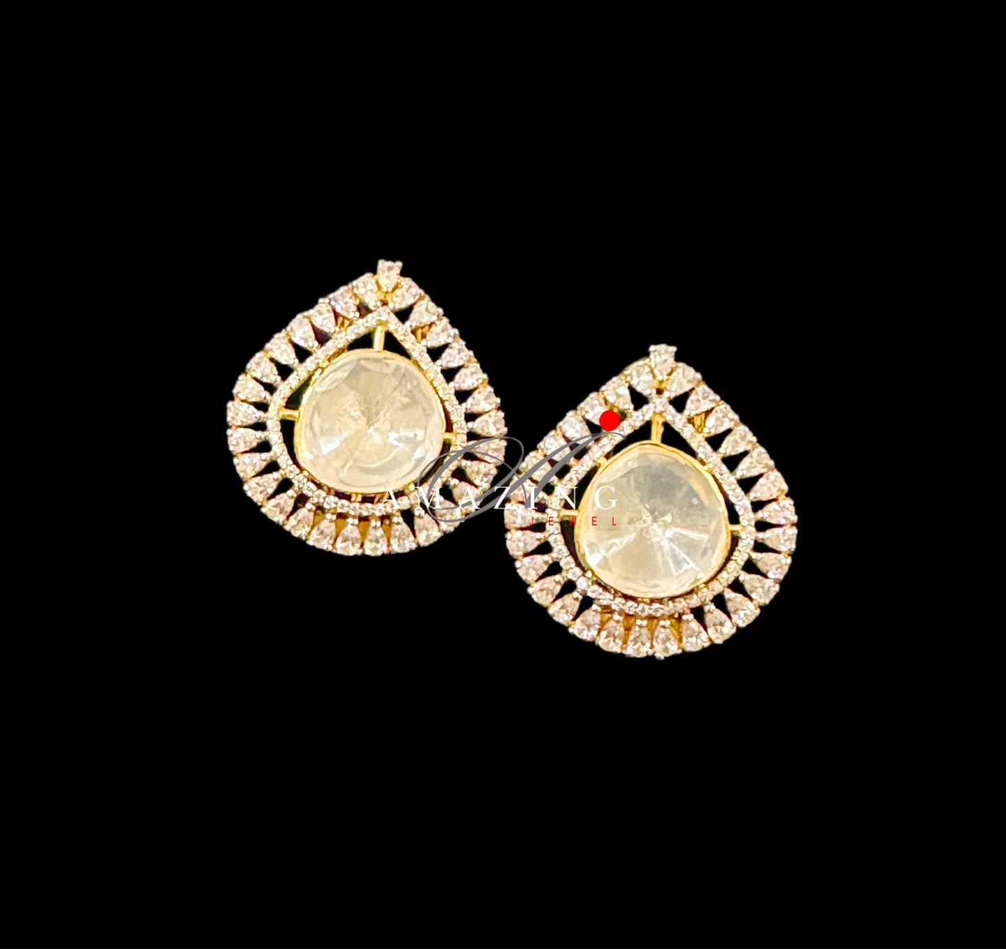 Silver Moissanite Polki Earring, Moissanite Kundan Earring, Stud, Earring Bridal Jewellery, Fine Jewel, Polki Studs, Fusion Polki Earrings