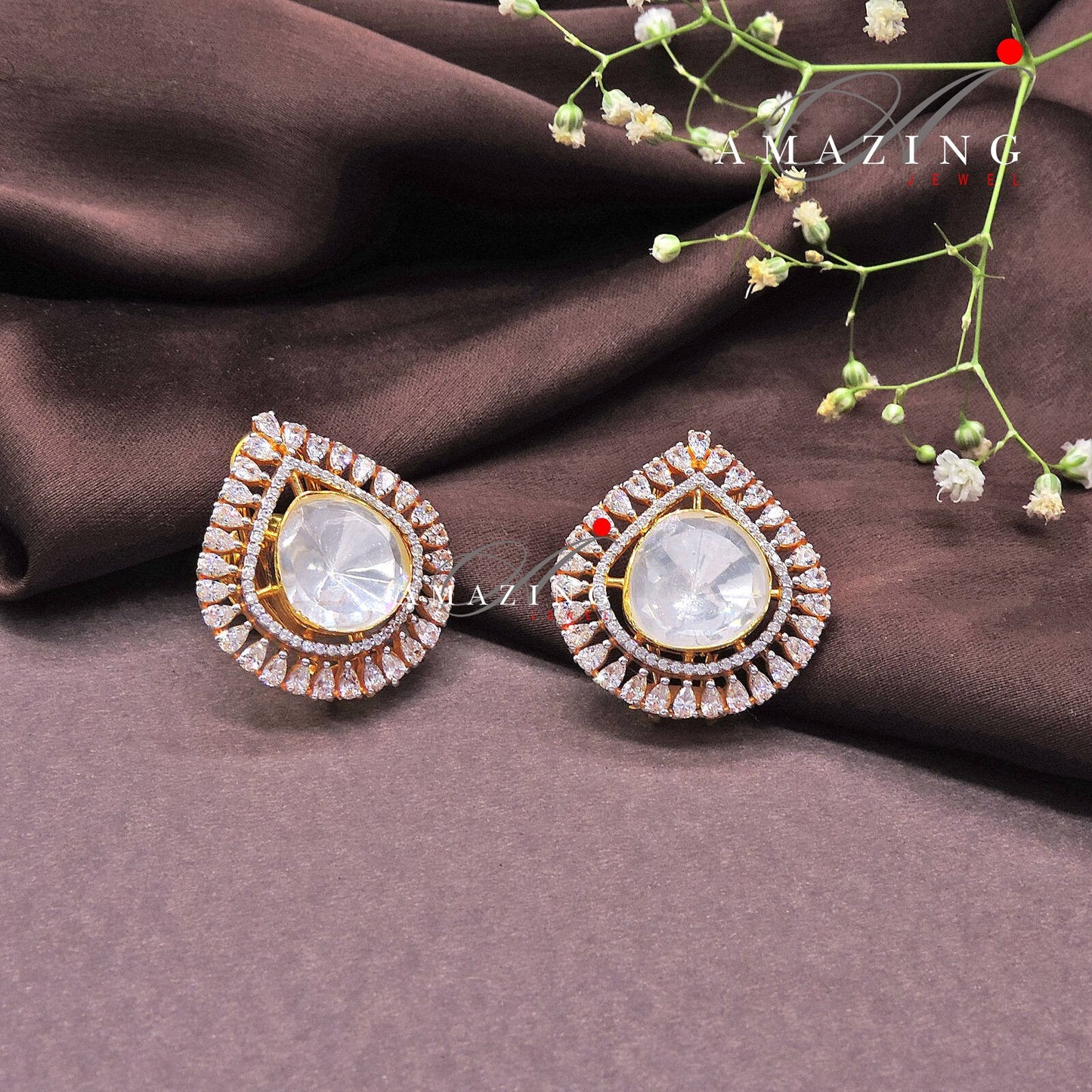 Silver Moissanite Polki Earring, Moissanite Kundan Earring, Stud, Earring Bridal Jewellery, Fine Jewel, Polki Studs, Fusion Polki Earrings