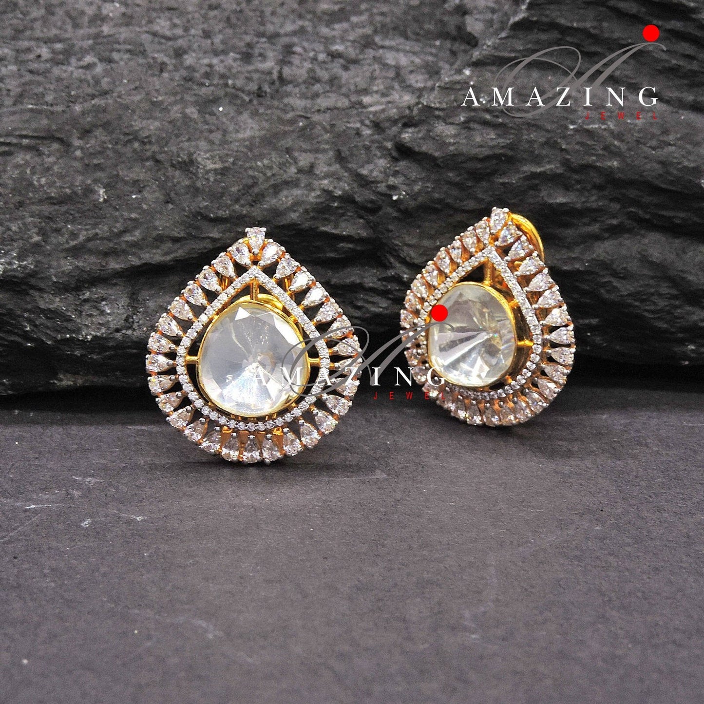 Silver Moissanite Polki Earring, Moissanite Kundan Earring, Stud, Earring Bridal Jewellery, Fine Jewel, Polki Studs, Fusion Polki Earrings